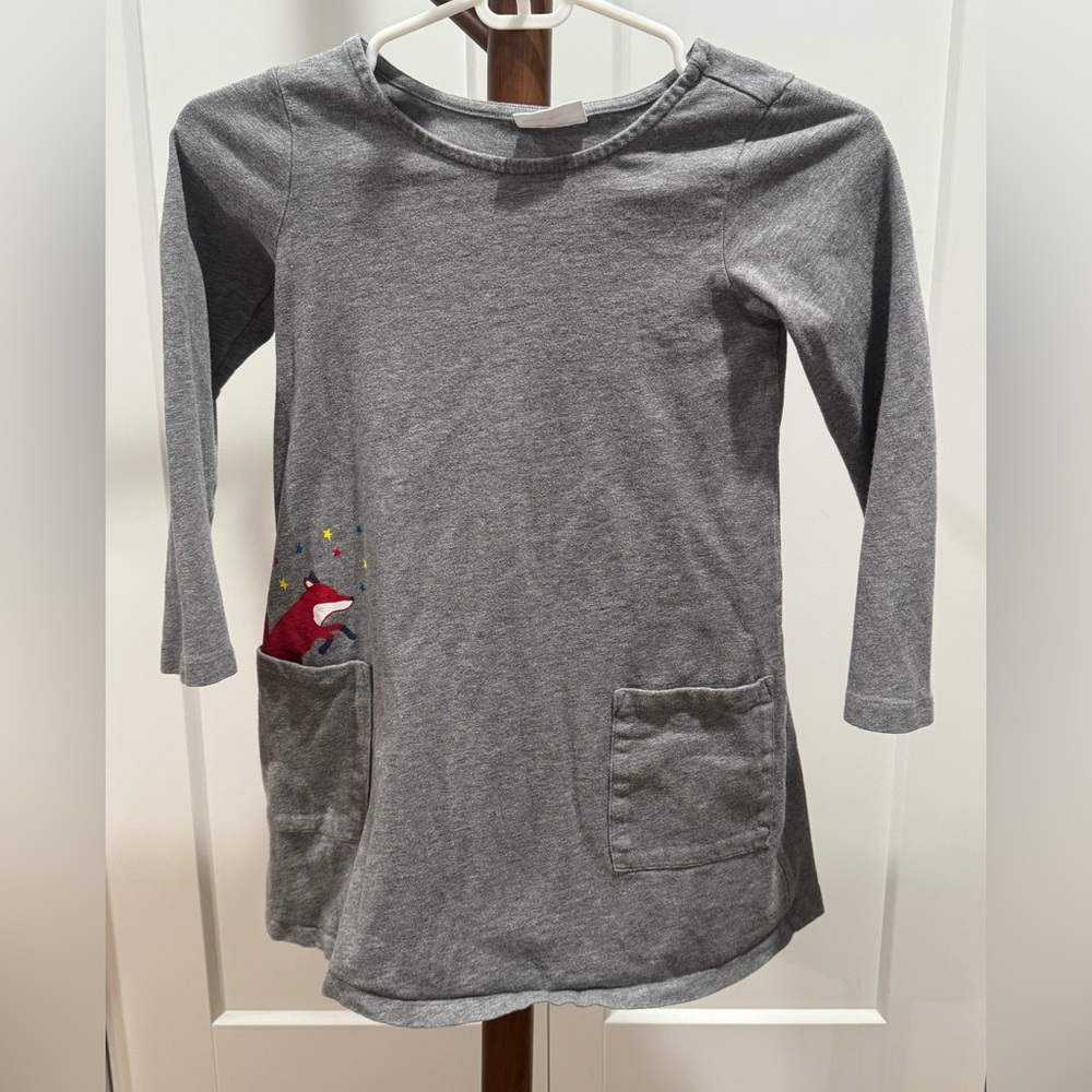 Hanna Andersson Gray Dress with Fox in the Pocket! :)